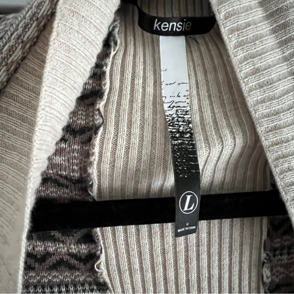 Kensie Brown Multicolor Boho Waterfall Draped Front Knit Cardigan Women Sz L EUC - Picture 5 of 5